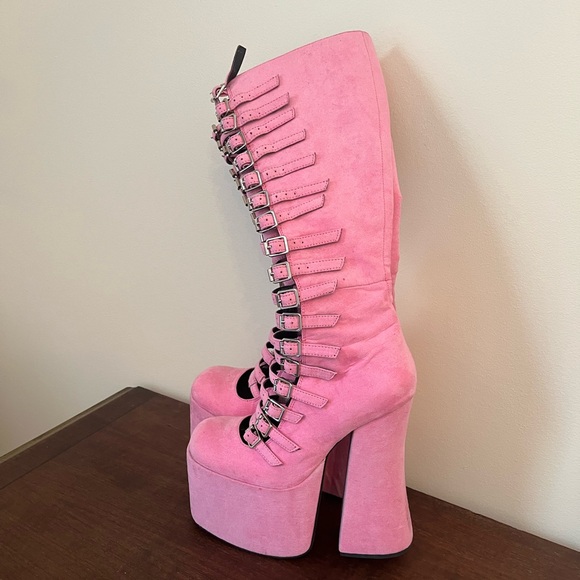 Current Mood pink suede strappy platform boots - Picture 14 of 16